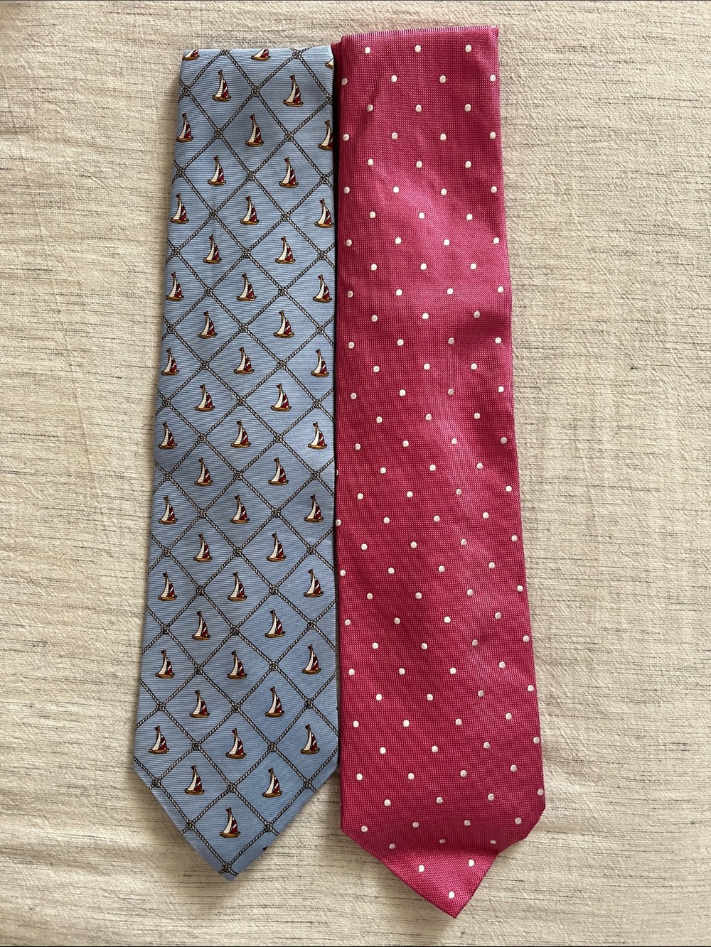 Silk Sailboat & Polka Dot Men's Tie Set - Blue & Pink
